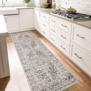 KUTA Runners for Hallways 2x6 Tan, Vintage Floral Rug Non-Slip Washable